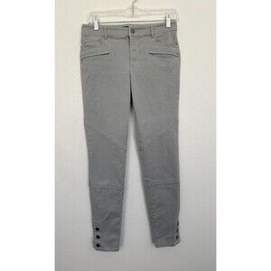 Peruvian Connection Ryder Moto Jeans Tapered Leg Gray Button Hem Women's Size 4